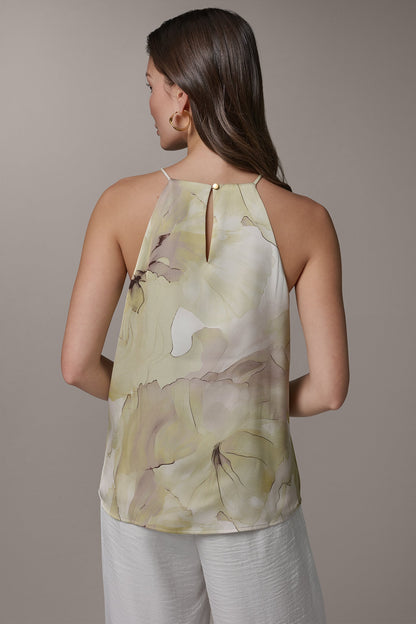 Donna Karan SLEEVELESS FLORAL HALTER TOP