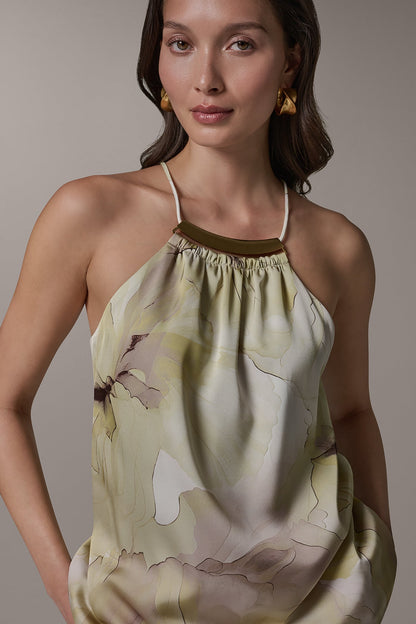 Donna Karan SLEEVELESS FLORAL HALTER TOP