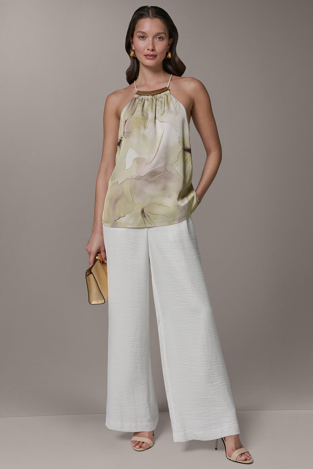 Donna Karan SLEEVELESS FLORAL HALTER TOP