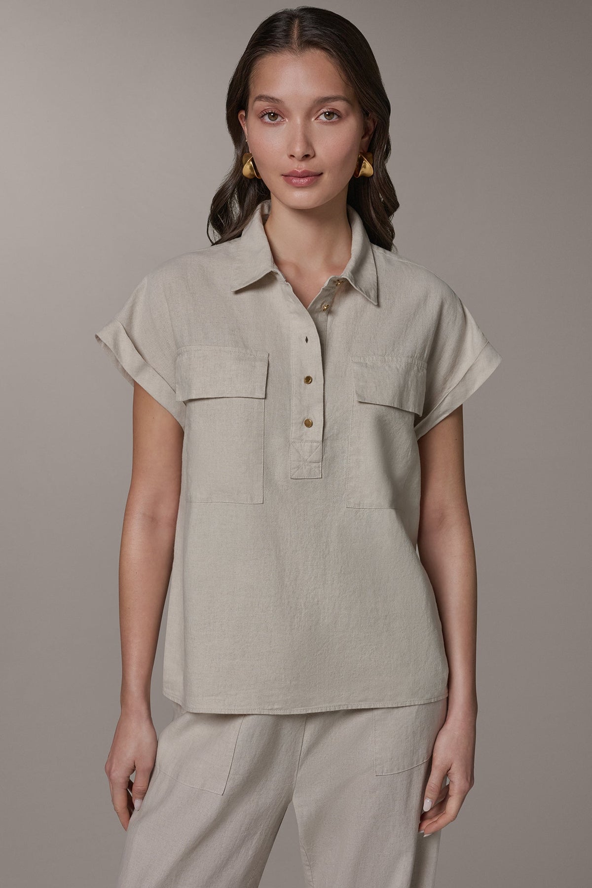 Donna Karan CAP SLEEVE CAMP SHIRT