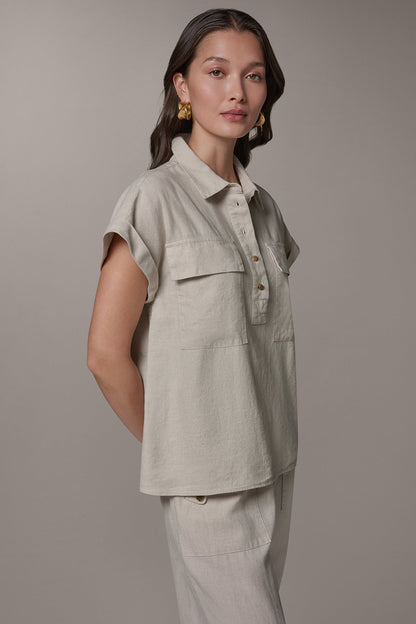 Donna Karan CAP SLEEVE CAMP SHIRT