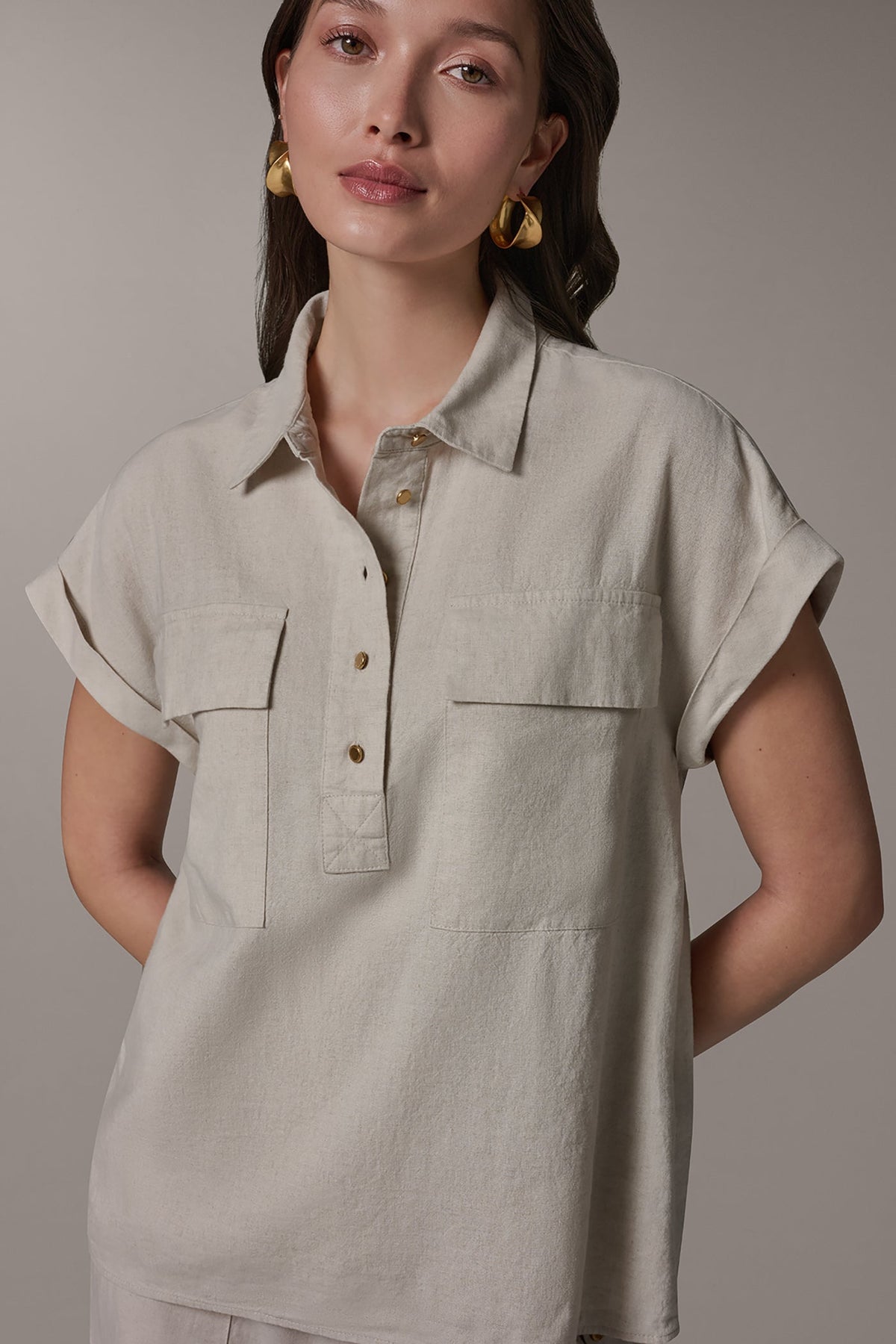 Donna Karan CAP SLEEVE CAMP SHIRT