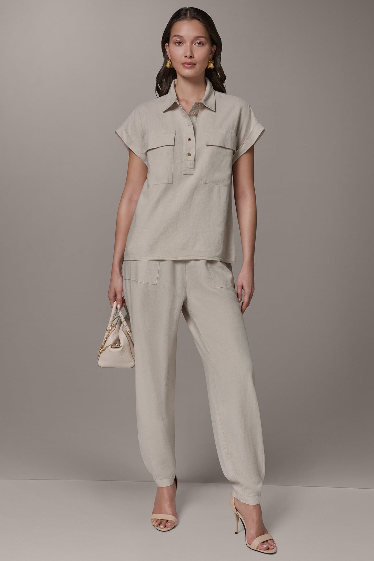 Donna Karan CAP SLEEVE CAMP SHIRT