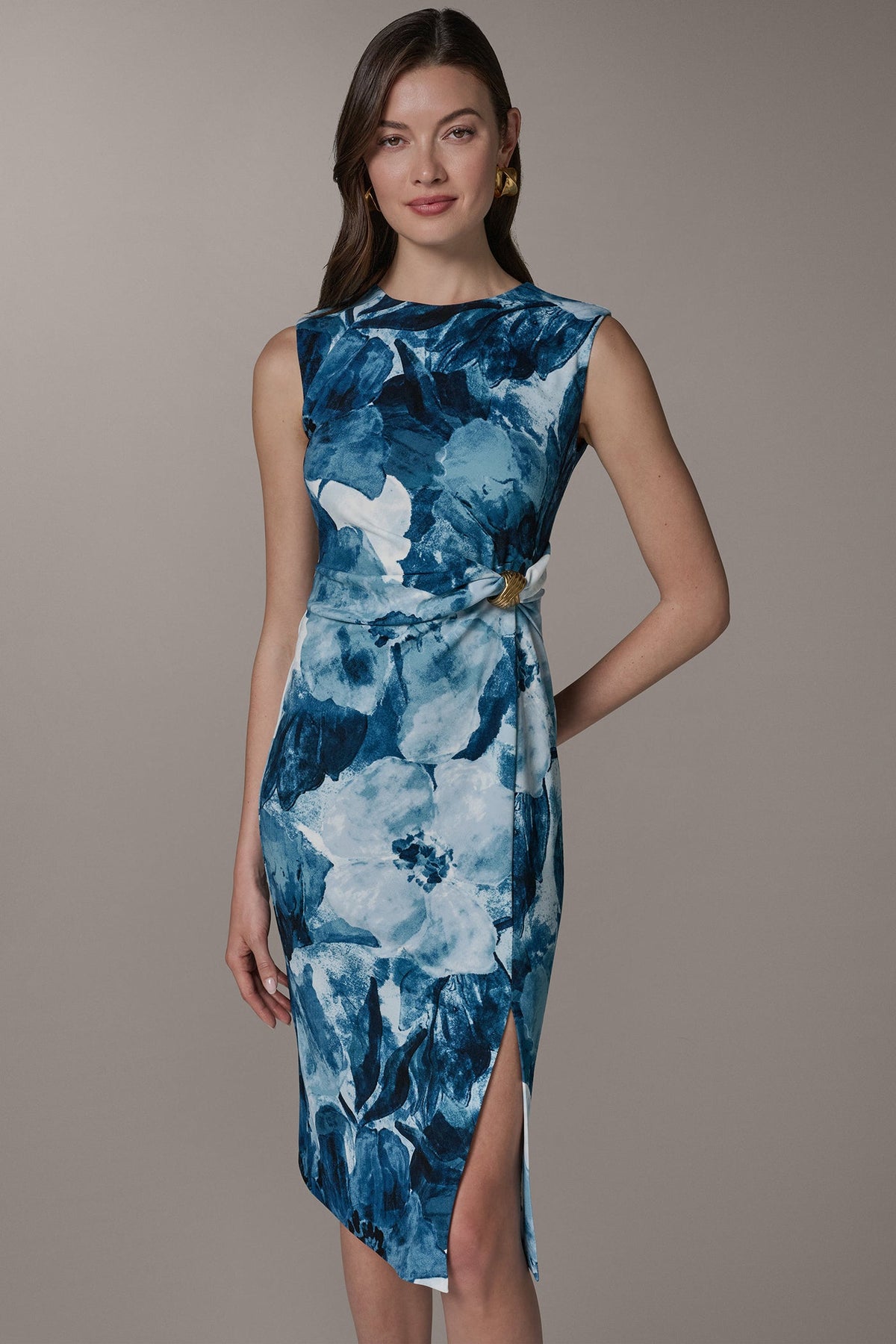Donna Karan SLEEVELESS TWIST WAIST MIDI SHEATH