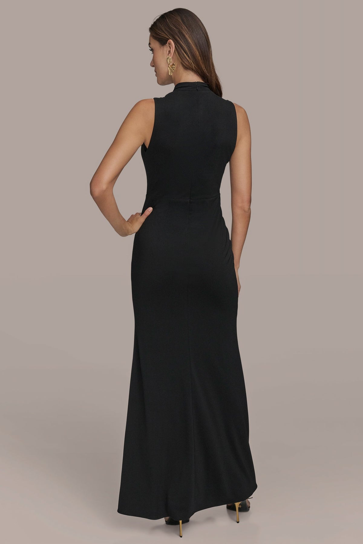 Donna Karan SLEEVELESS WRAP RUFFLE MAXI GOWN