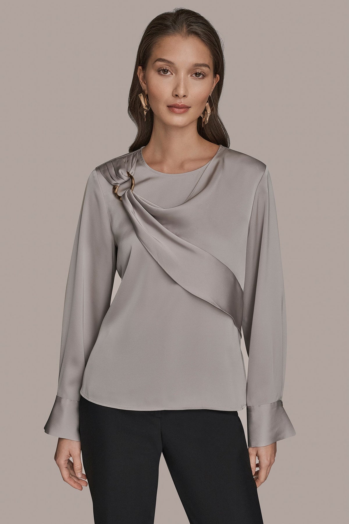 Donna Karan LONG SLEEVE DRAPE BLOUSE
