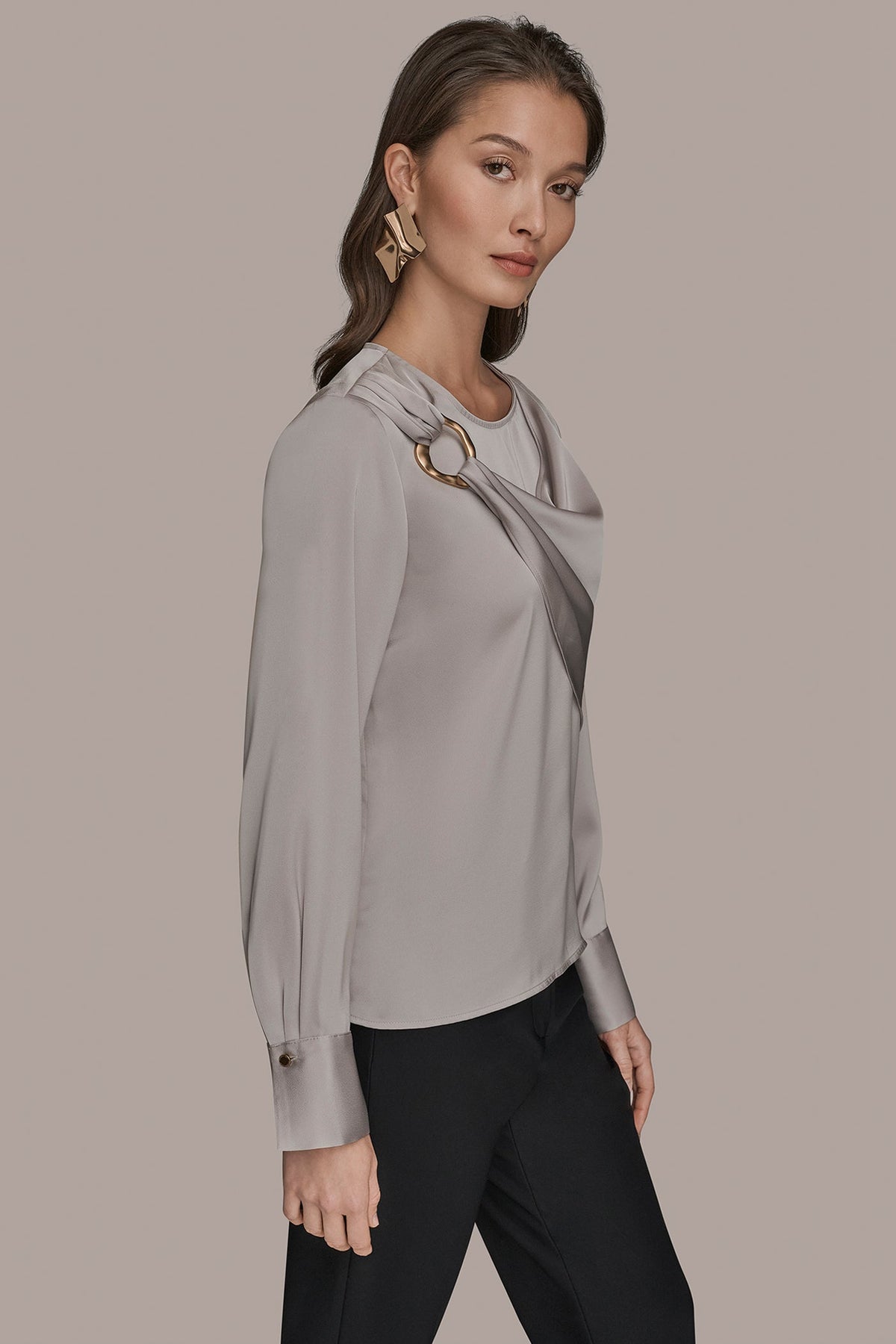 Donna Karan LONG SLEEVE DRAPE BLOUSE