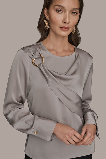 Donna Karan LONG SLEEVE DRAPE BLOUSE