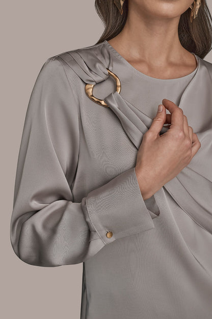 Donna Karan LONG SLEEVE DRAPE BLOUSE