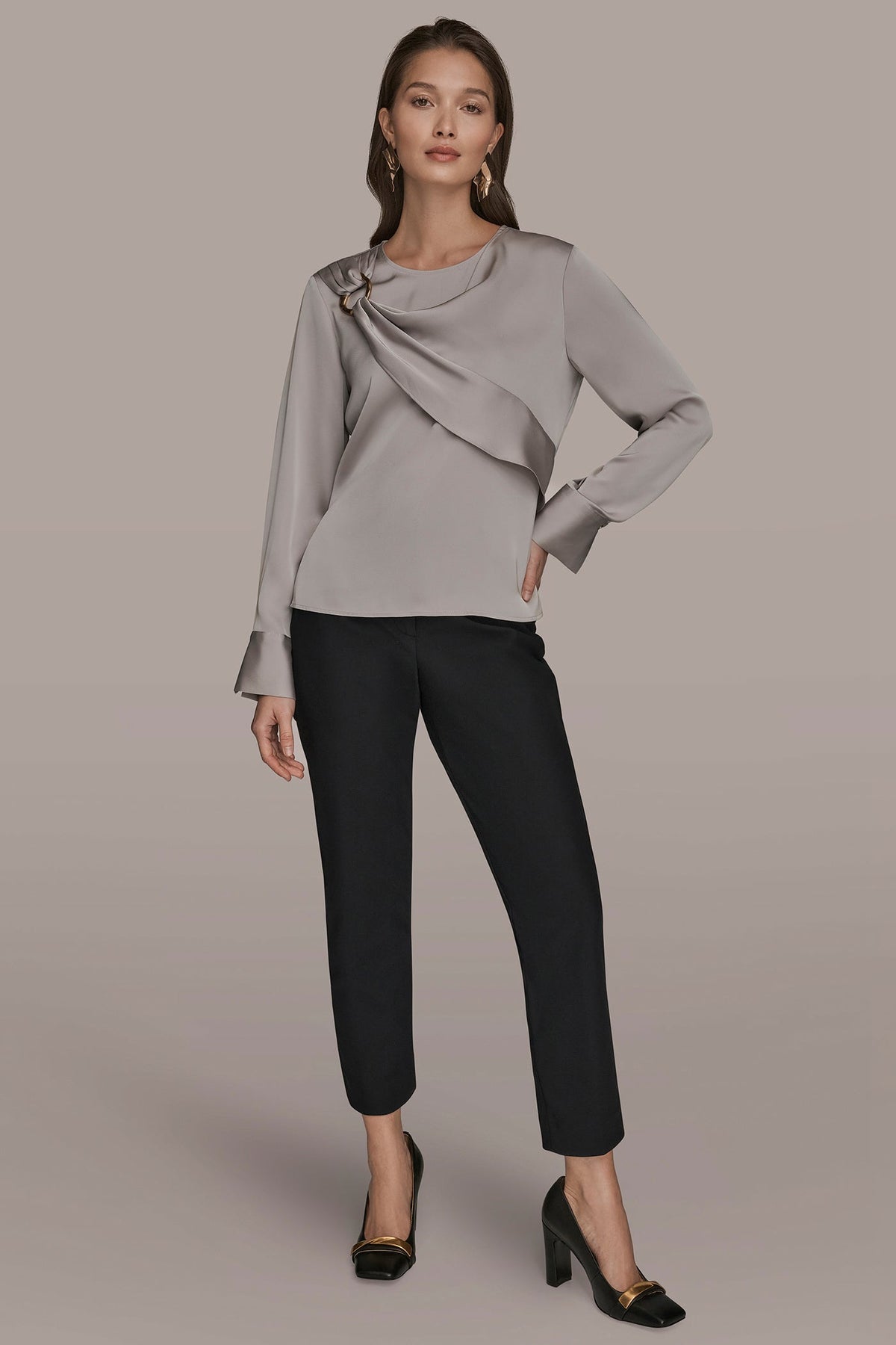 Donna Karan LONG SLEEVE DRAPE BLOUSE