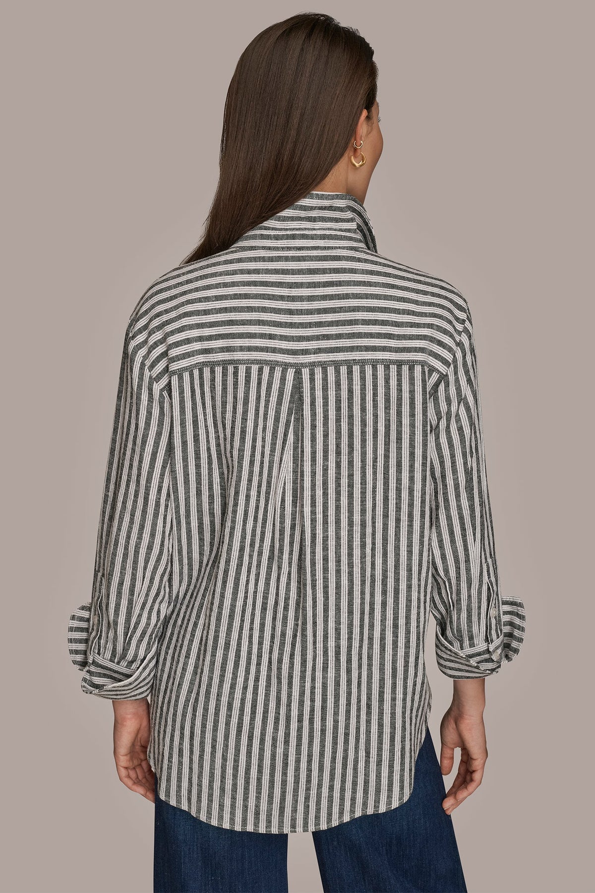 Donna Karan LINEN-BLEND STRIPED SHIRT