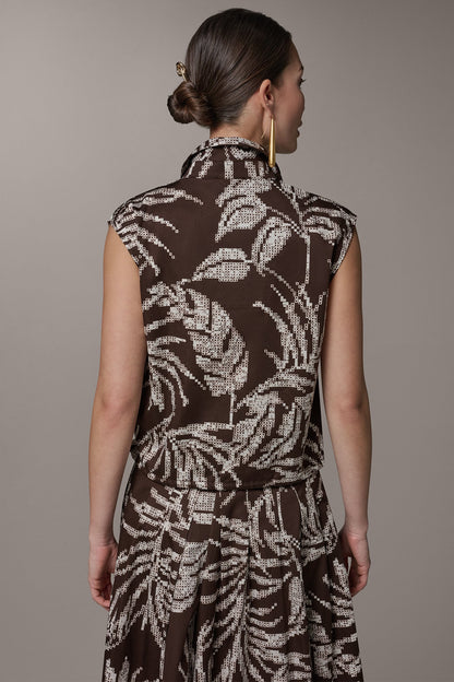 Donna Karan SLEEVELESS PRINT DRAWSTRING HEM BLOUSE