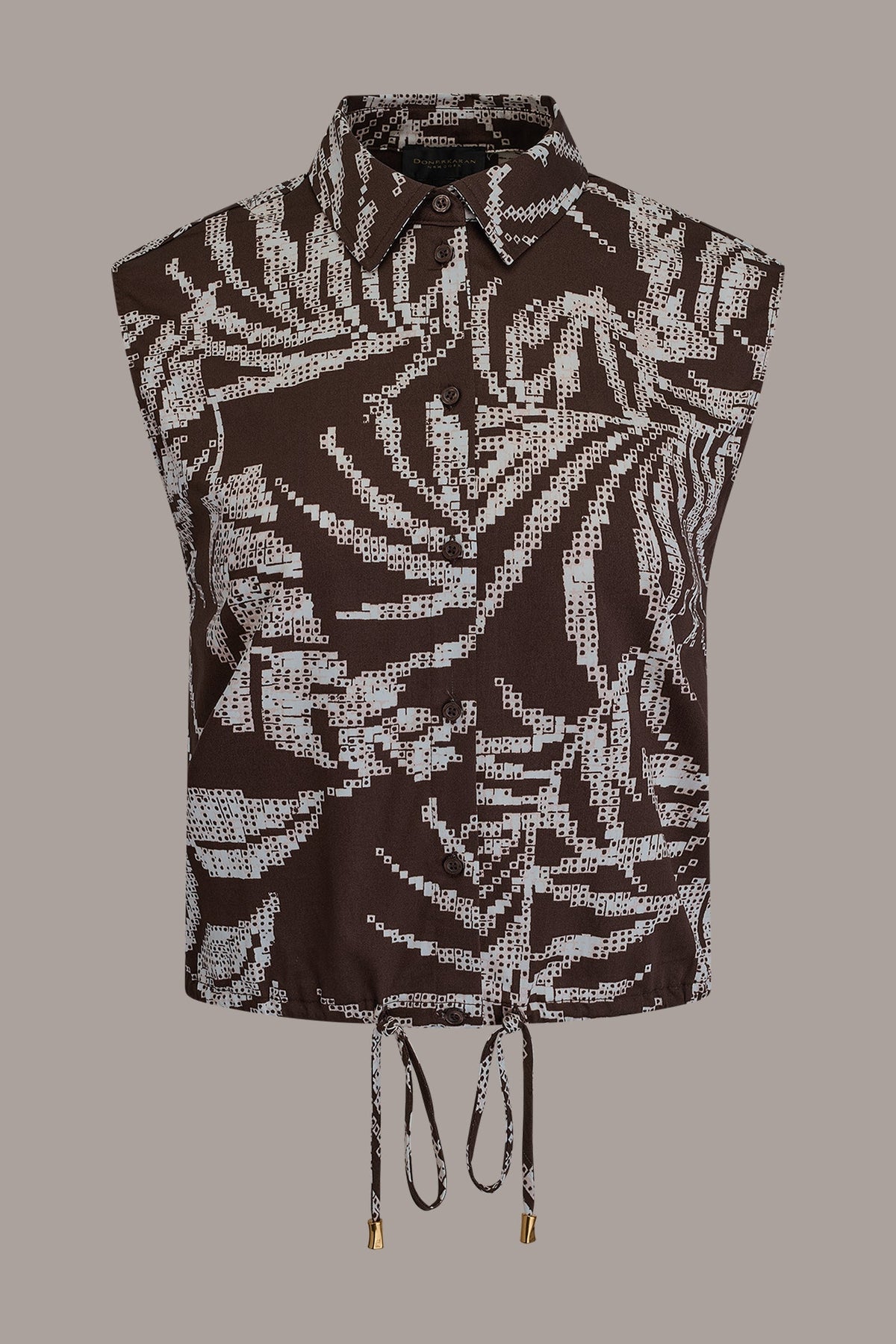 Donna Karan SLEEVELESS PRINT DRAWSTRING HEM BLOUSE