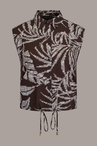 Donna Karan SLEEVELESS PRINT DRAWSTRING HEM BLOUSE