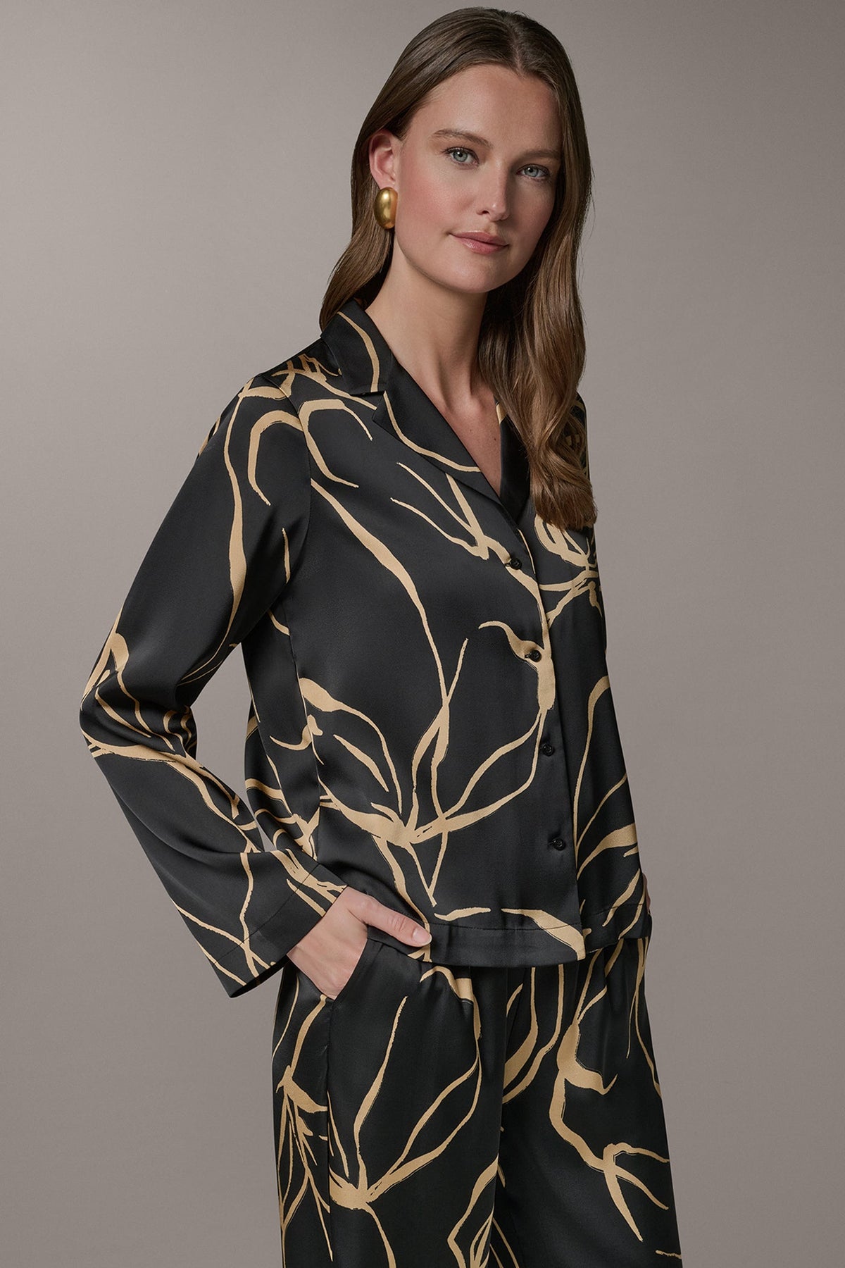 Donna Karan LONG SLEEVE PRINT BLOUSE