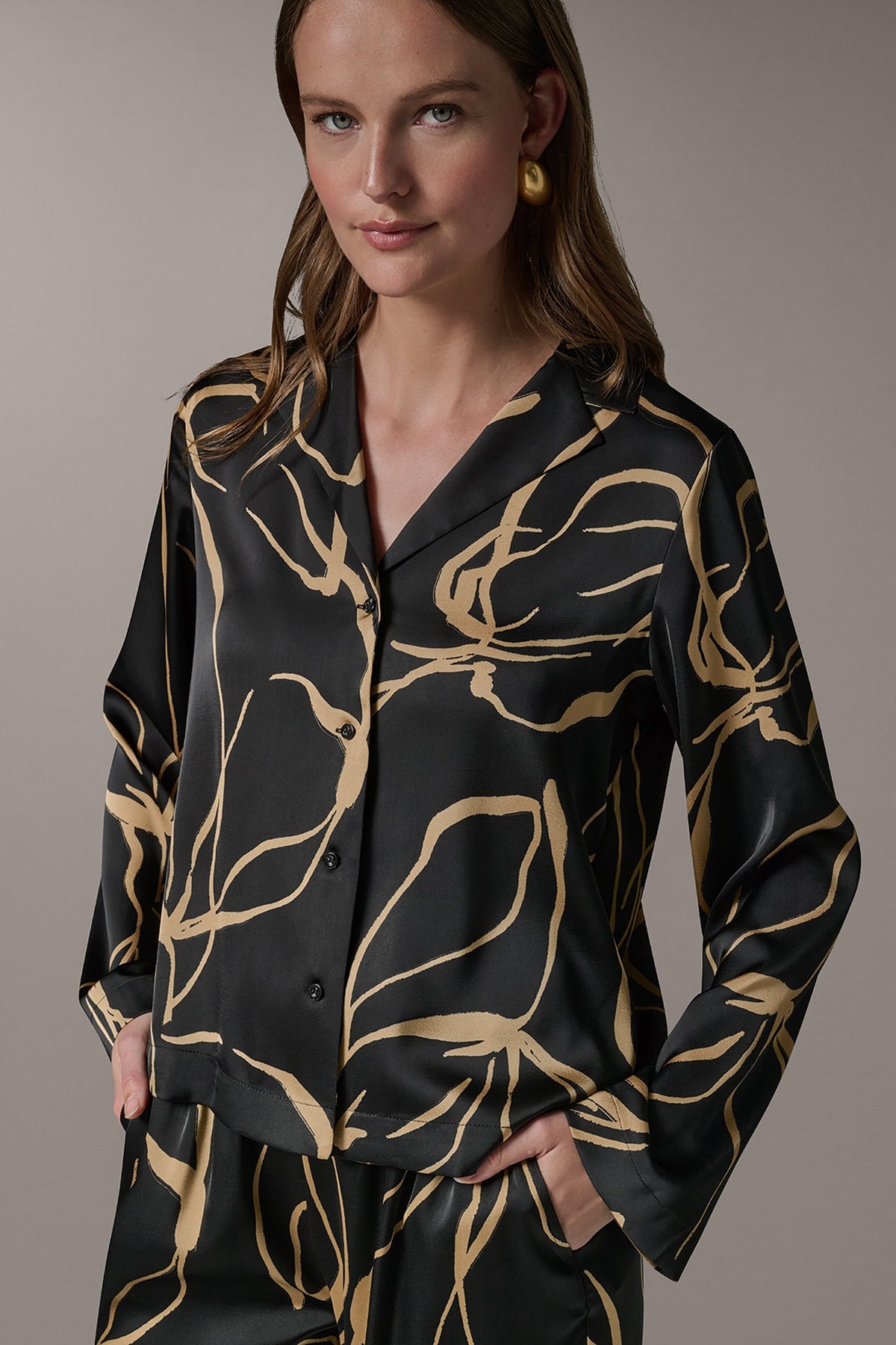 Donna Karan LONG SLEEVE PRINT BLOUSE
