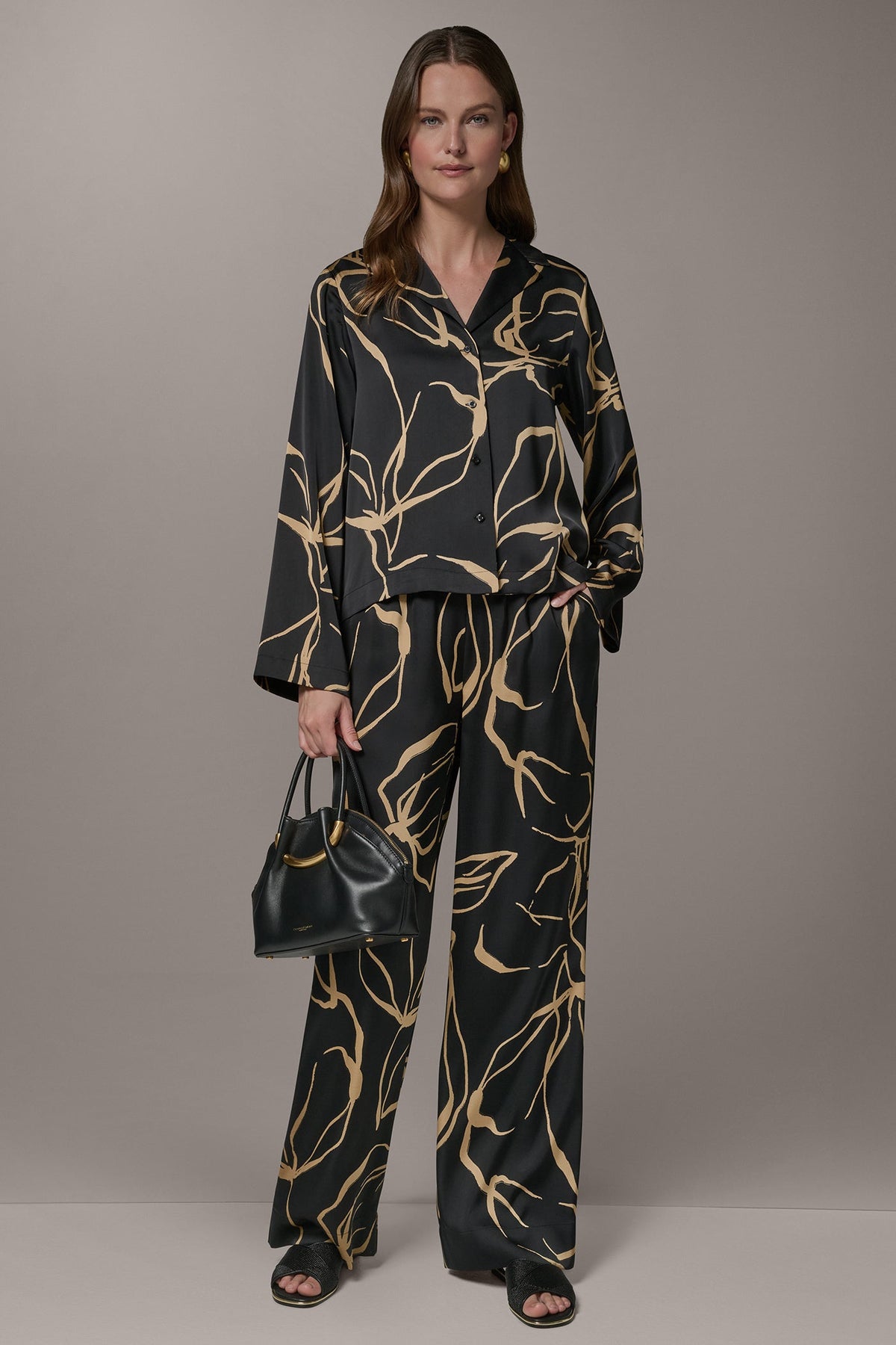 Donna Karan LONG SLEEVE PRINT BLOUSE