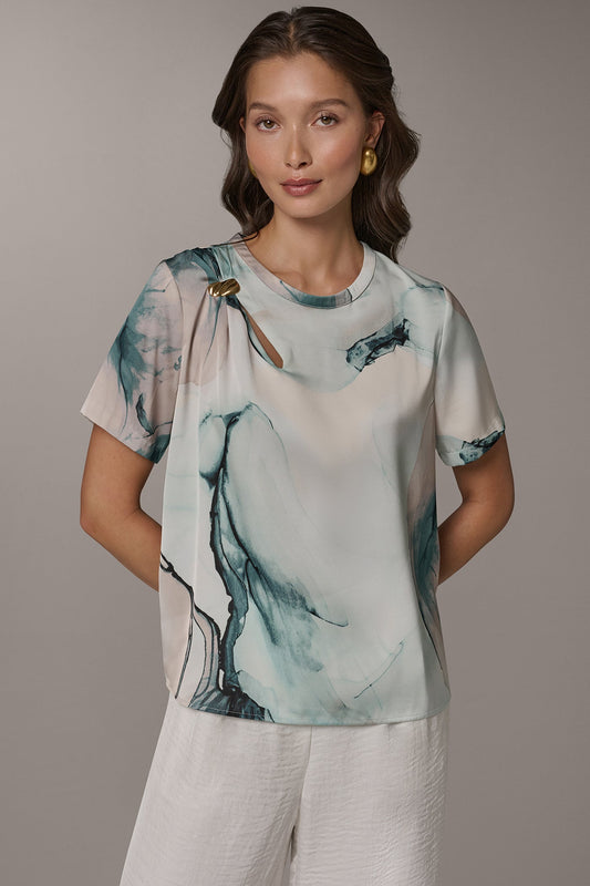 Donna Karan MARBLE GOLD-TONE EMBELLISHED SHOULDER TOP