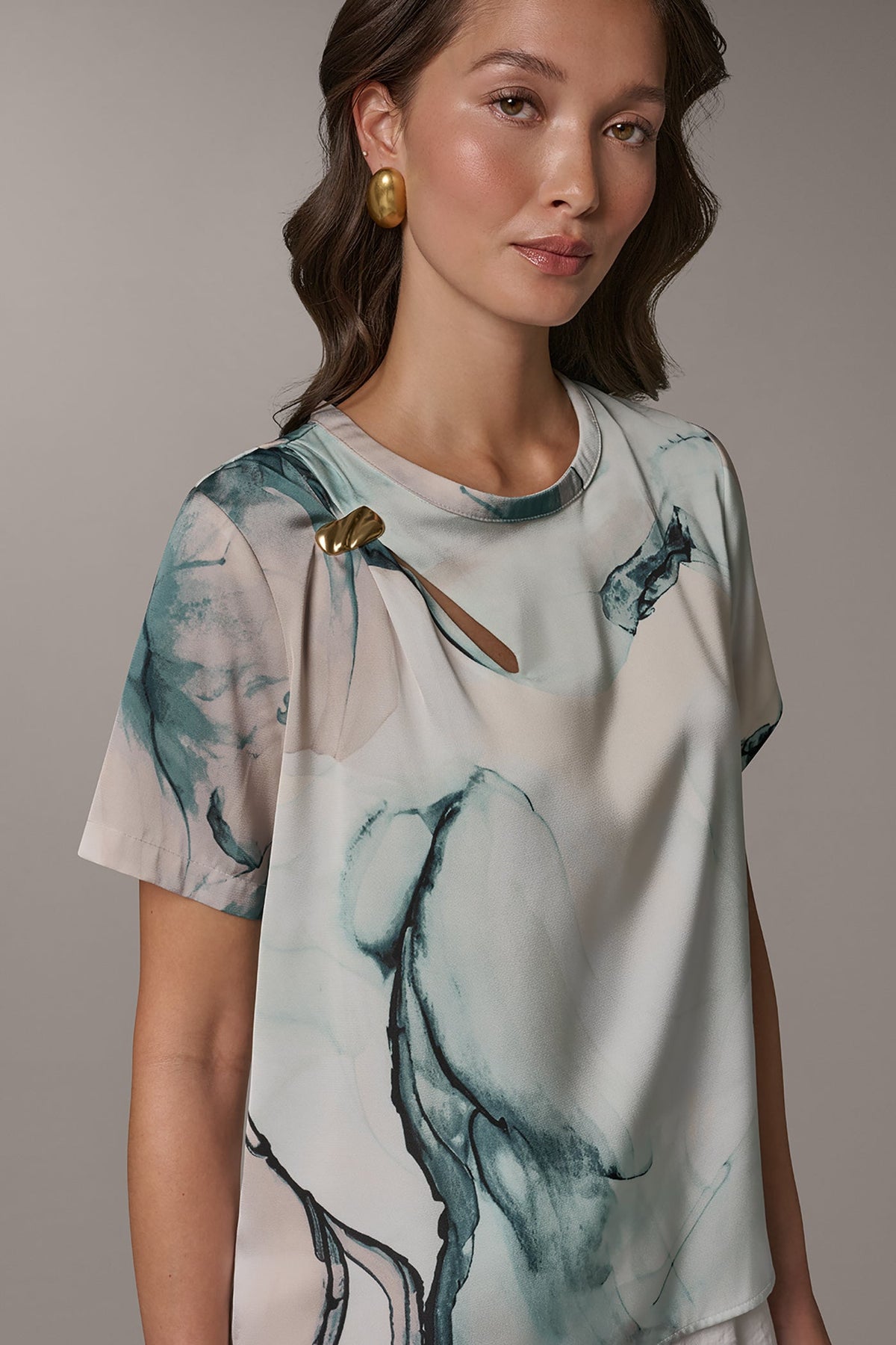 Donna Karan MARBLE GOLD-TONE EMBELLISHED SHOULDER TOP