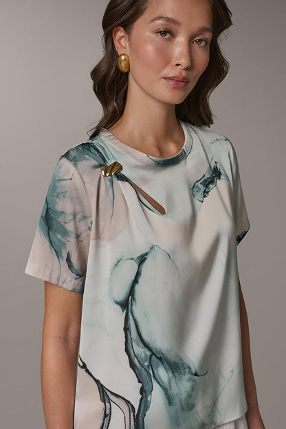 Donna Karan MARBLE GOLD-TONE EMBELLISHED SHOULDER TOP