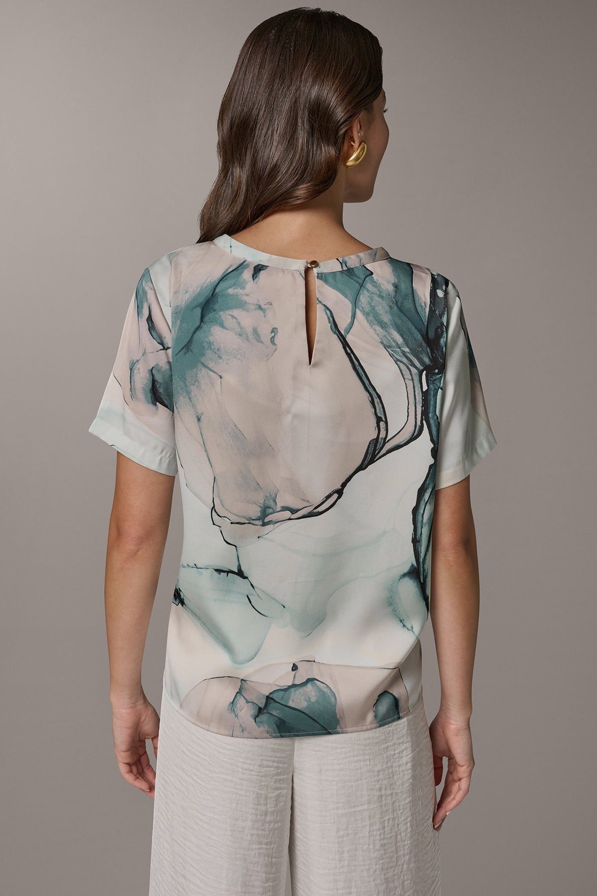 Donna Karan MARBLE GOLD-TONE EMBELLISHED SHOULDER TOP