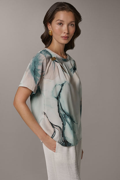 Donna Karan MARBLE GOLD-TONE EMBELLISHED SHOULDER TOP