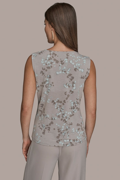 Donna Karan PRINTED SLEEVELESS COWL-NECK WRAP TOP