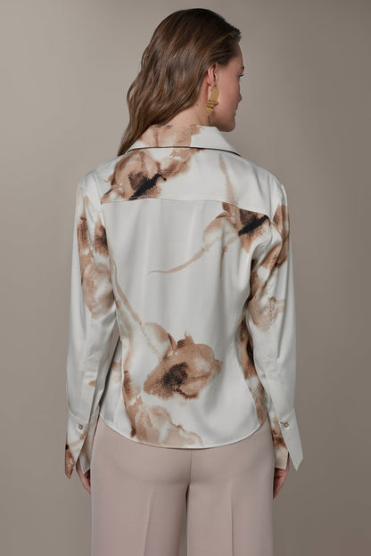 Donna Karan SATIN FLORAL HIGH-LOW BLOUSE