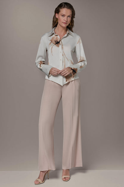 Donna Karan SATIN FLORAL HIGH-LOW BLOUSE