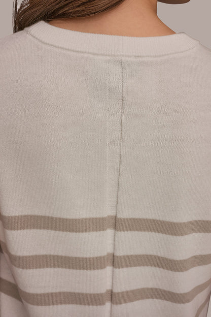 Donna Karan COTTON AND CASHMERE SLEEVELESS STRIPED SWEATER