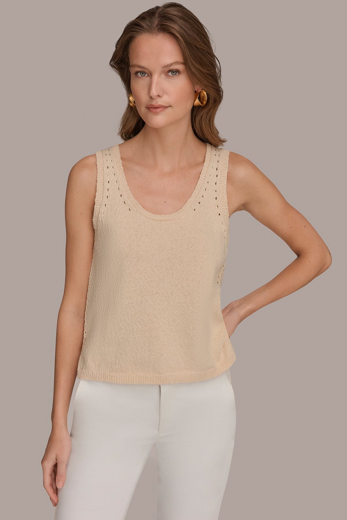 Donna Karan SLEEVELESS POINTELLE STITCH TANK