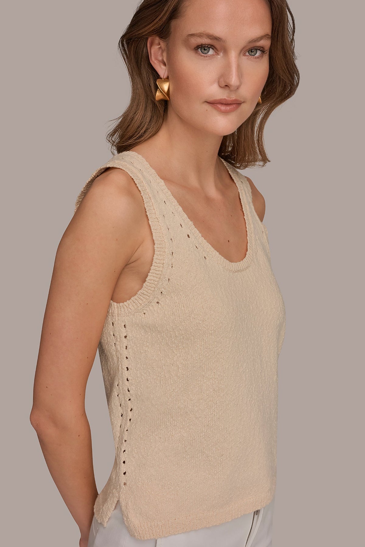 Donna Karan SLEEVELESS POINTELLE STITCH TANK
