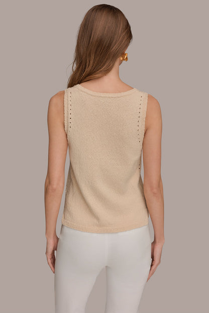 Donna Karan SLEEVELESS POINTELLE STITCH TANK