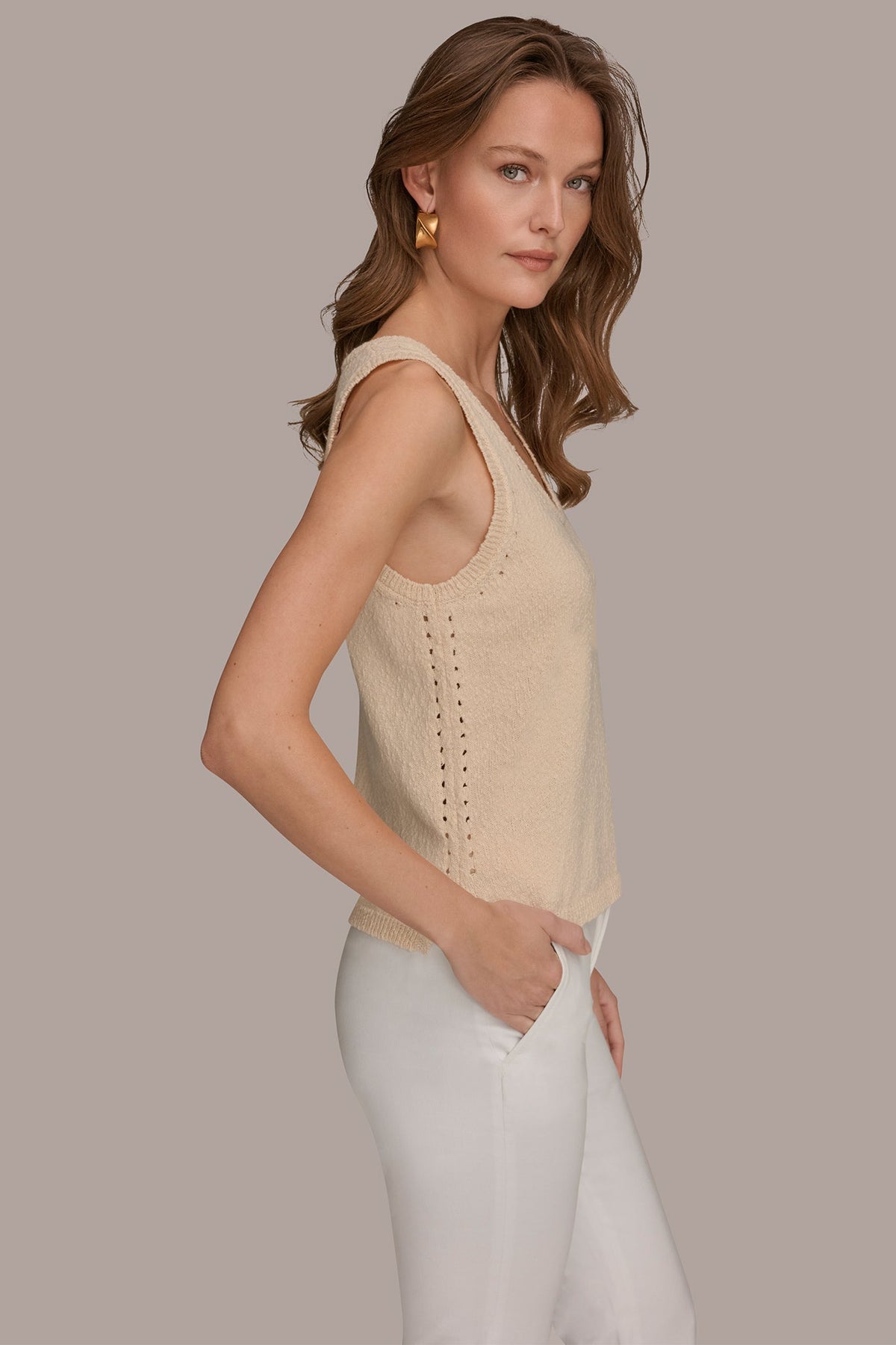 Donna Karan SLEEVELESS POINTELLE STITCH TANK
