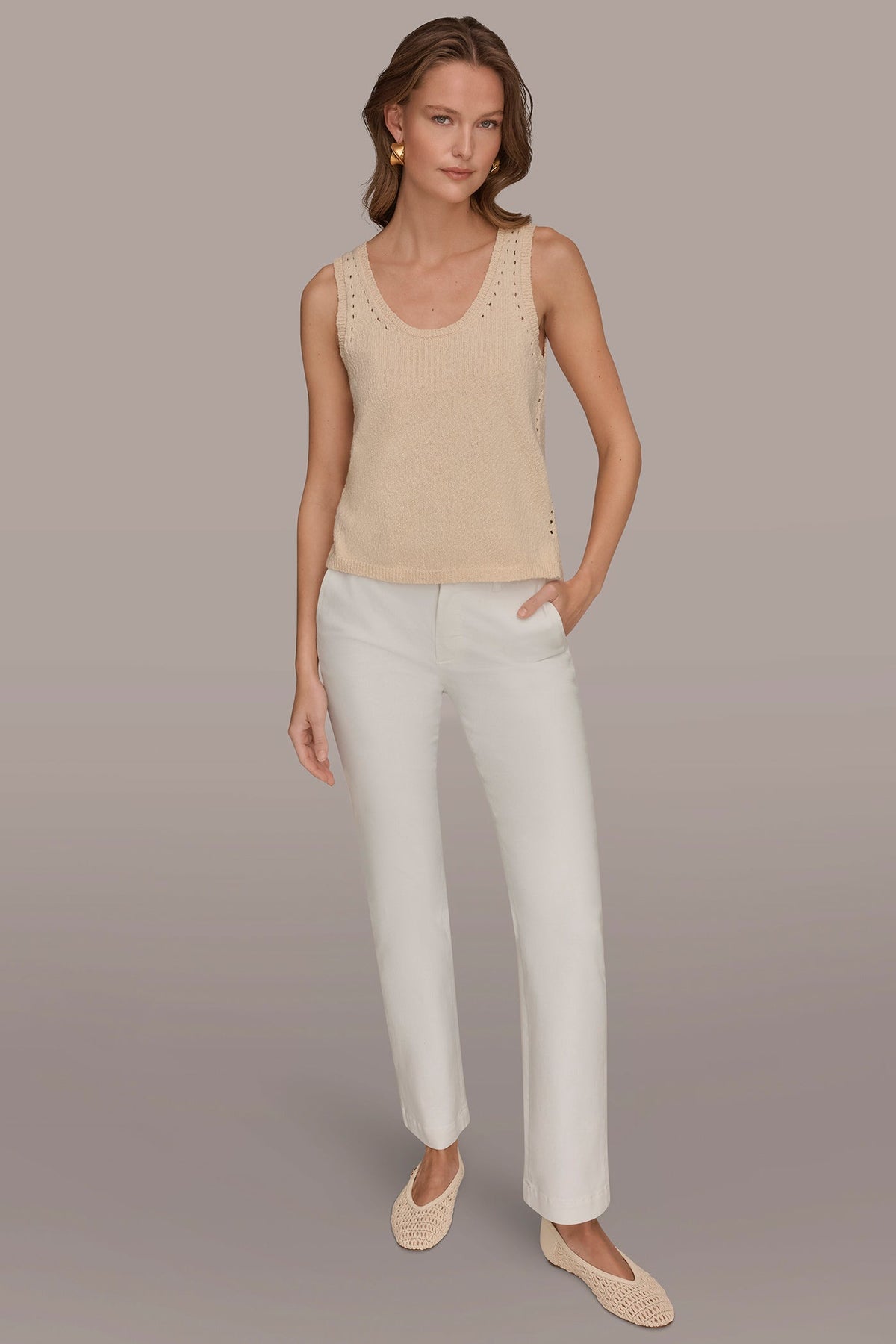 Donna Karan SLEEVELESS POINTELLE STITCH TANK