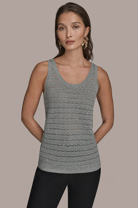 Donna Karan SLEEVELESS SCOOP-NECK POINTELLE SHELL SWEATER