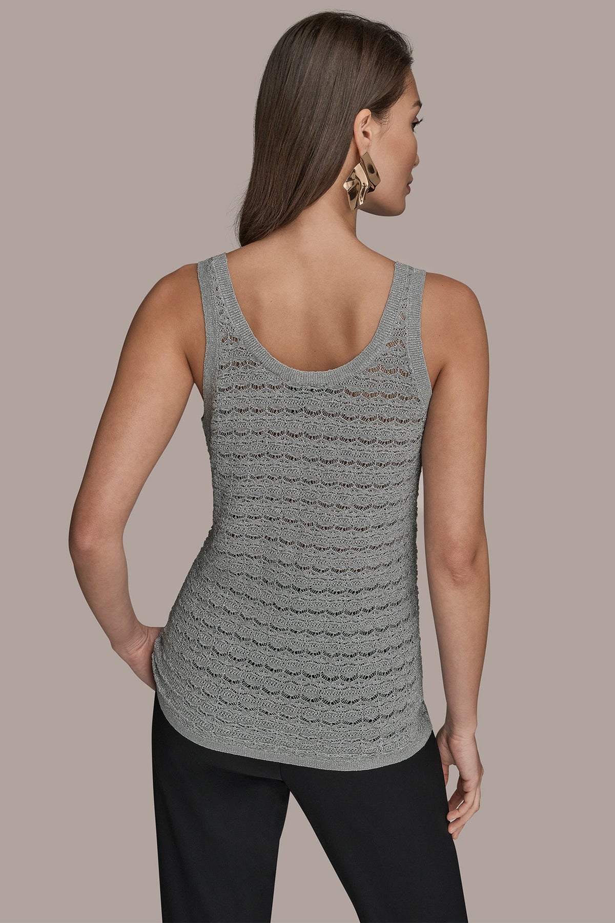 Donna Karan SLEEVELESS SCOOP-NECK POINTELLE SHELL SWEATER