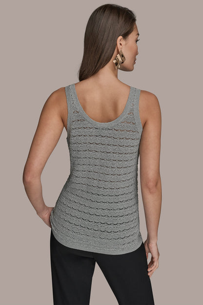Donna Karan SLEEVELESS SCOOP-NECK POINTELLE SHELL SWEATER