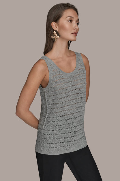 Donna Karan SLEEVELESS SCOOP-NECK POINTELLE SHELL SWEATER