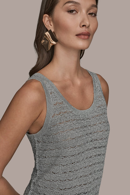 Donna Karan SLEEVELESS SCOOP-NECK POINTELLE SHELL SWEATER