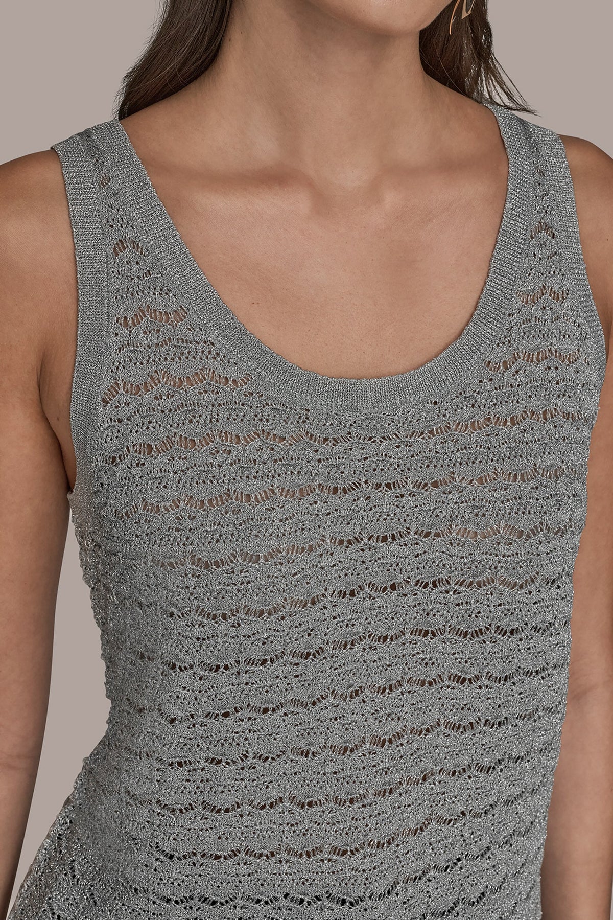 Donna Karan SLEEVELESS SCOOP-NECK POINTELLE SHELL SWEATER