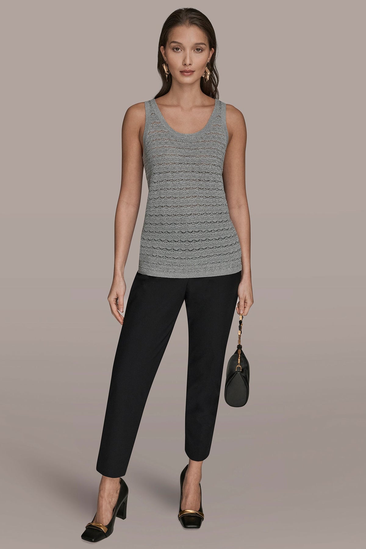 Donna Karan SLEEVELESS SCOOP-NECK POINTELLE SHELL SWEATER