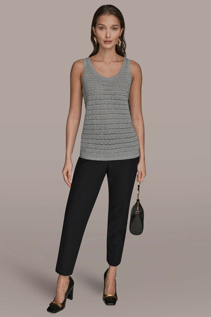 Donna Karan SLEEVELESS SCOOP-NECK POINTELLE SHELL SWEATER