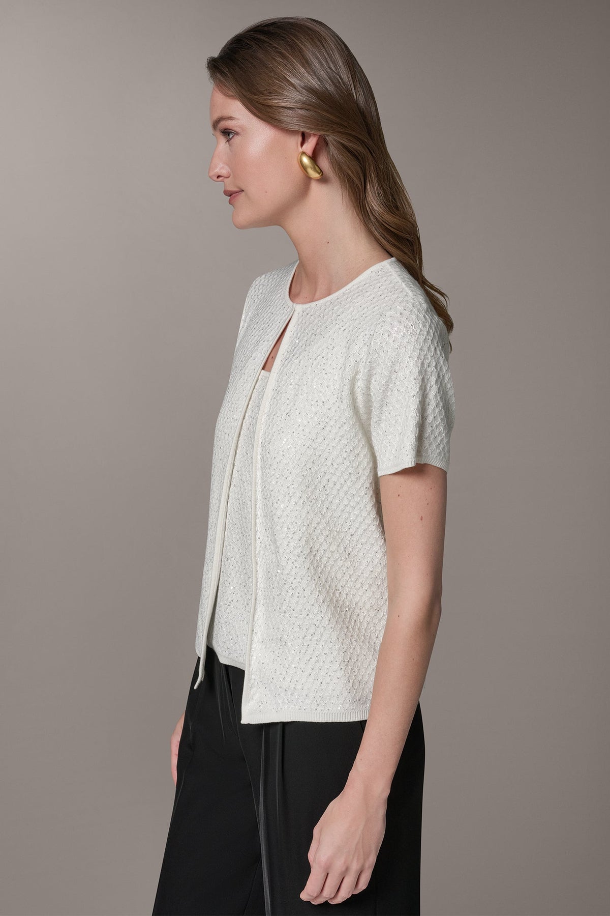 Donna Karan SHORT SLEEVE SEQUIN CARDIGAN