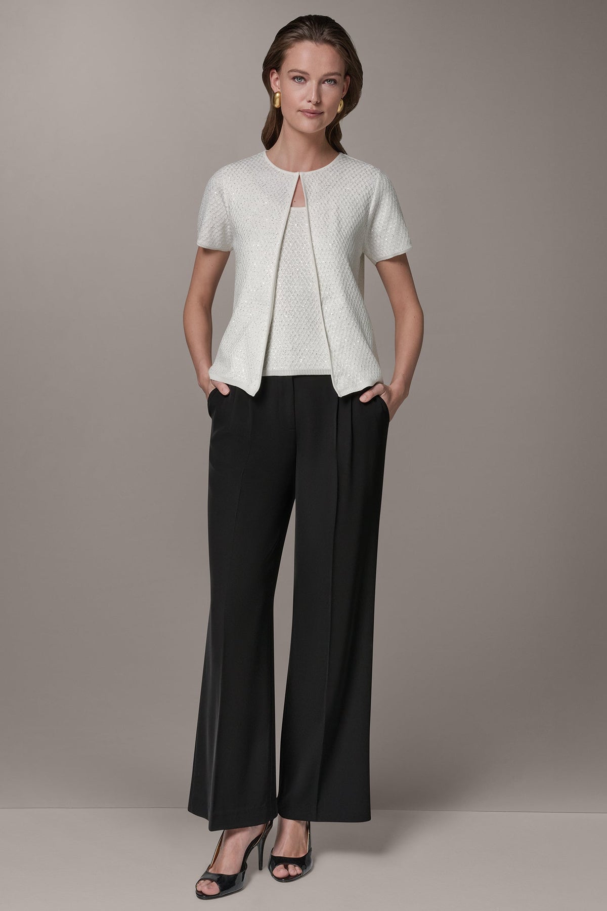Donna Karan SHORT SLEEVE SEQUIN CARDIGAN