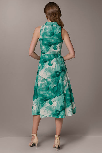 Donna Karan LINEN-BLEND FLORAL MIDI SHIRT DRESS