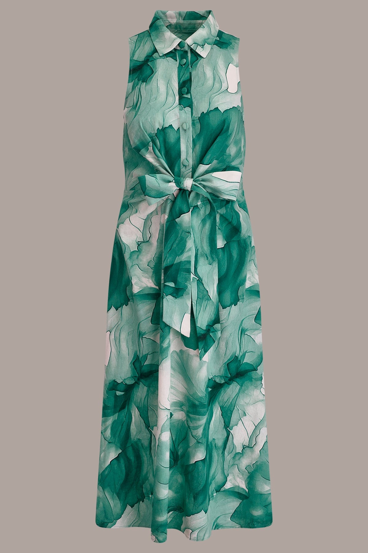 Donna Karan LINEN-BLEND FLORAL MIDI SHIRT DRESS