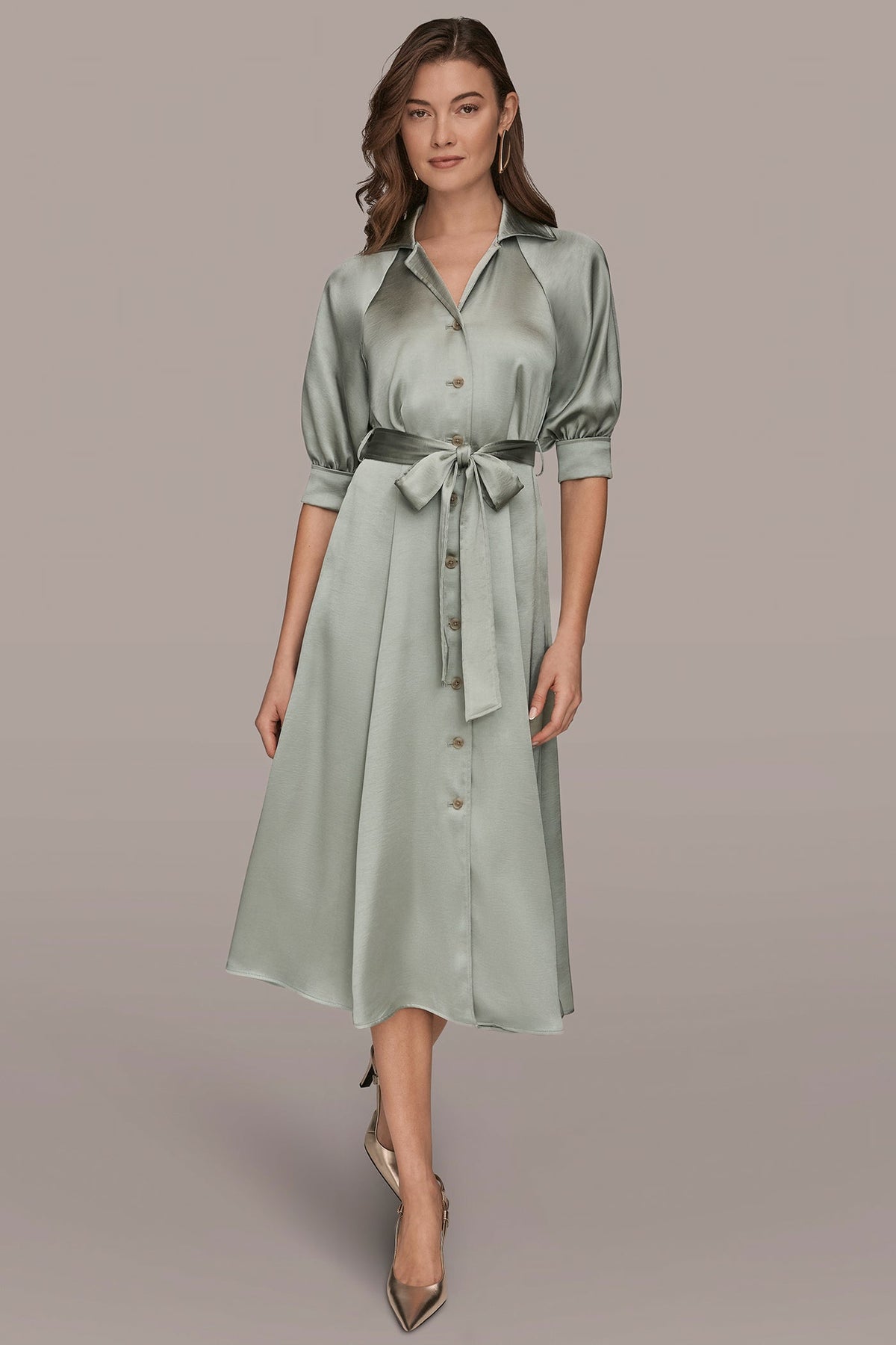 Donna Karan SATIN MIDI SHIRT DRESS
