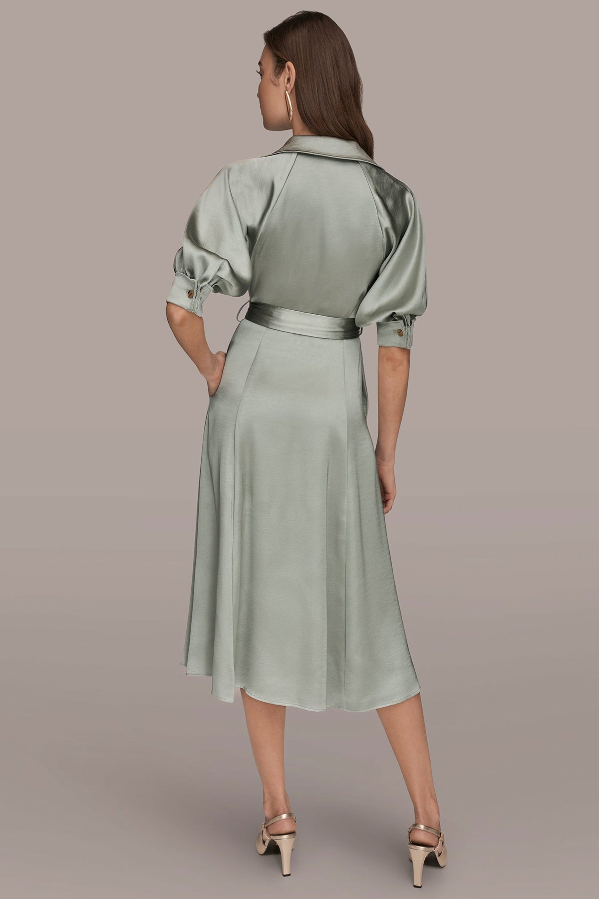 Donna Karan SATIN MIDI SHIRT DRESS