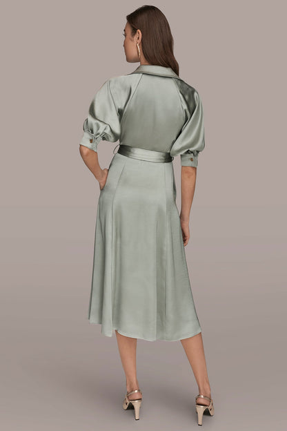 Donna Karan SATIN MIDI SHIRT DRESS
